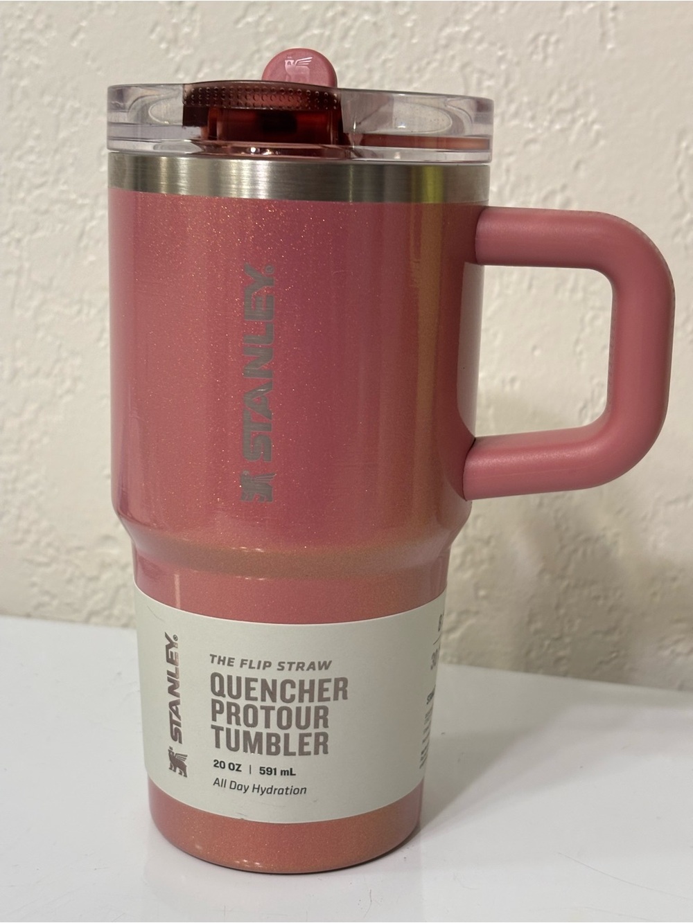 Stanley Glitter Pink Quencher ProTour Tumbler with Handle and Flip Straw Lid